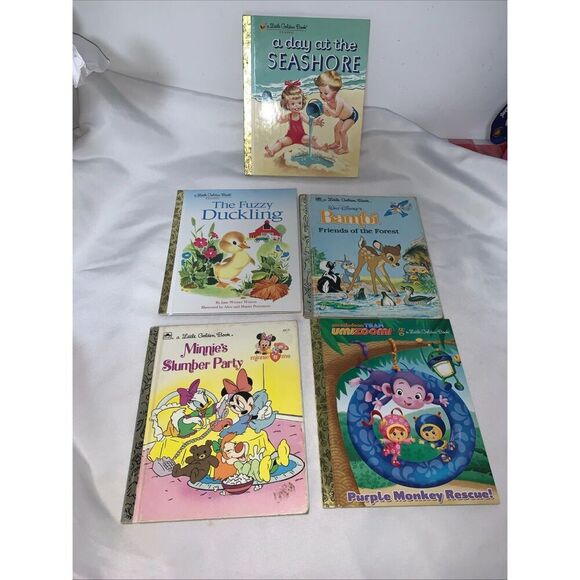 Other - lot of 5 Vtg little golden Books:the fuzzy ducklyn, a day at the seashore, Bambi